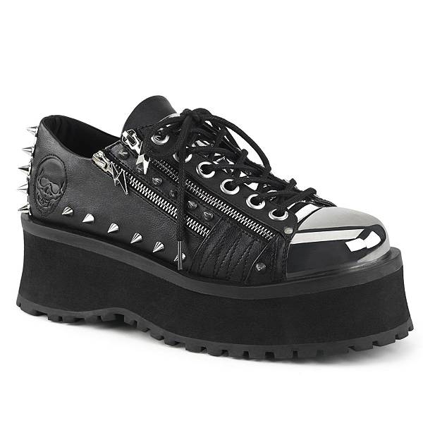 Demonia Gravedigger-04 Black Vegan Leather Schuhe Herren D102-597 Gothic Plateauschuhe Schwarz Deutschland SALE